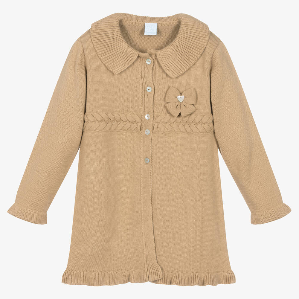 Artesanía Granlei - Girls Camel Beige Knitted Bow Coat | Childrensalon