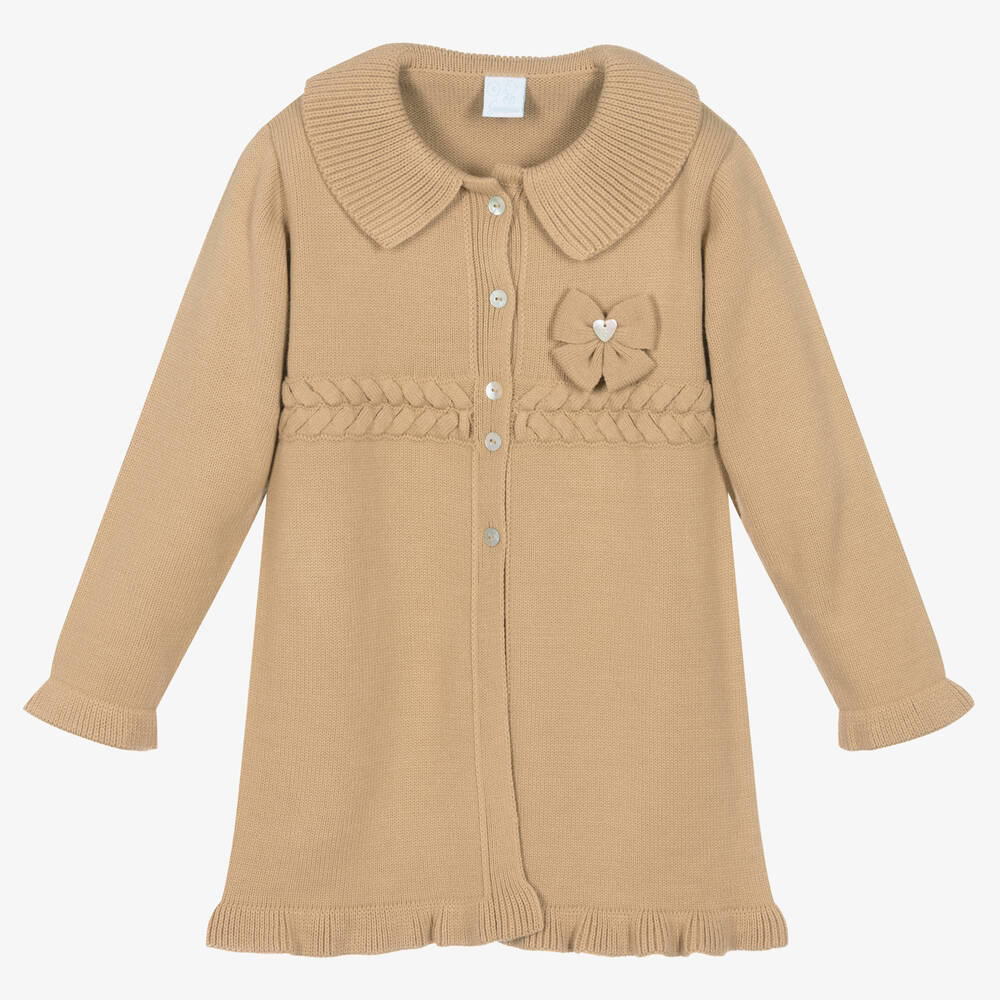 Artesanía Granlei-Girls Camel Beige Knitted Bow Coat | Childrensalon Outlet