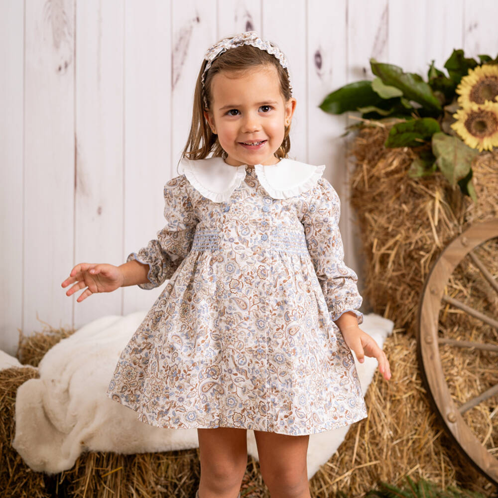 Artesanía Granlei-فستان بطبعة ورود قطن لون أزرق | Childrensalon Outlet