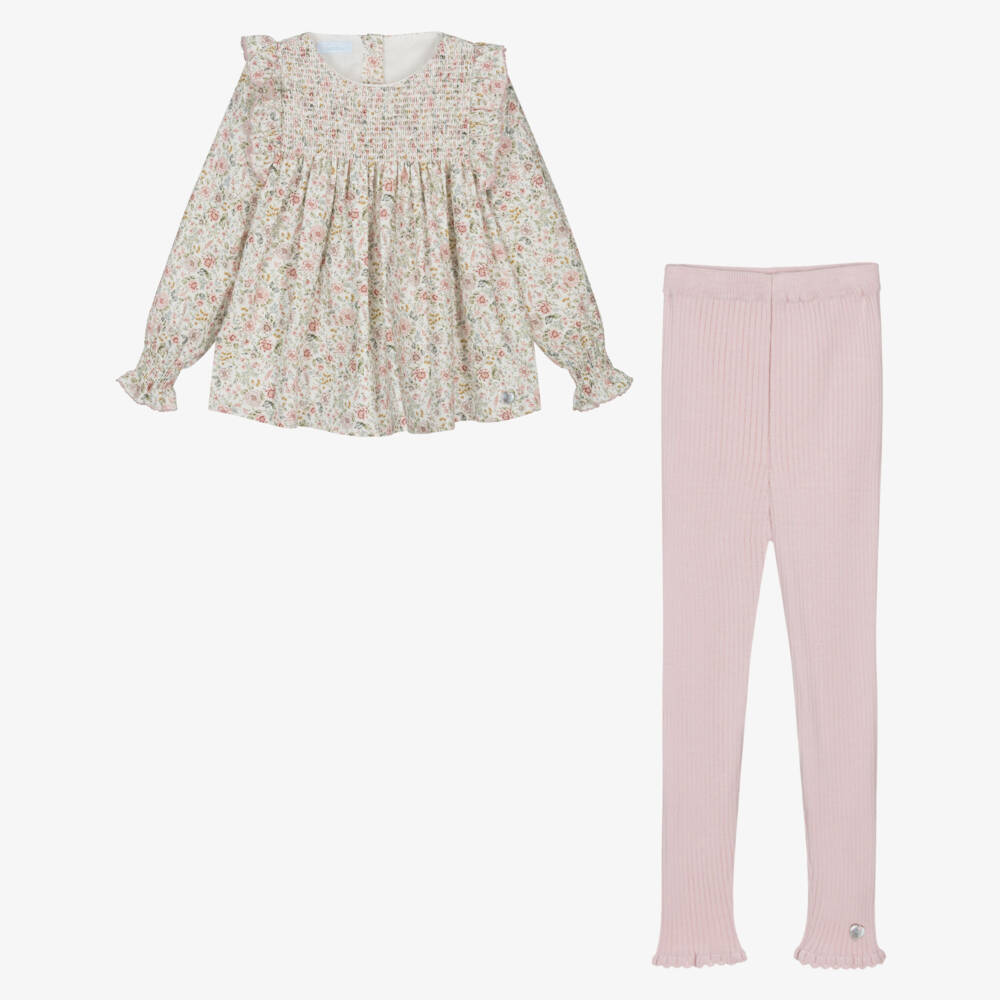 Artesanía Granlei-Girls Cotton Floral Top & Knitted Leggings Set | Childrensalon Outlet