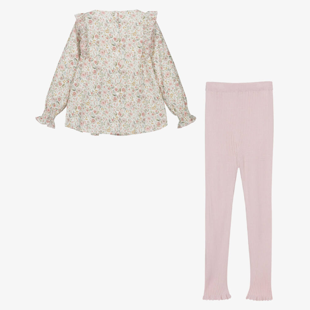 Artesanía Granlei-Girls Cotton Floral Top & Knitted Leggings Set | Childrensalon Outlet