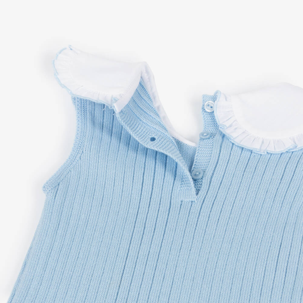 Artesanía Granlei-Girls Cotton Knit Dress in Blue Tones | Childrensalon Outlet