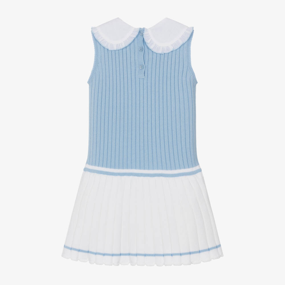 Artesanía Granlei-Girls Cotton Knit Dress in Blue Tones | Childrensalon Outlet
