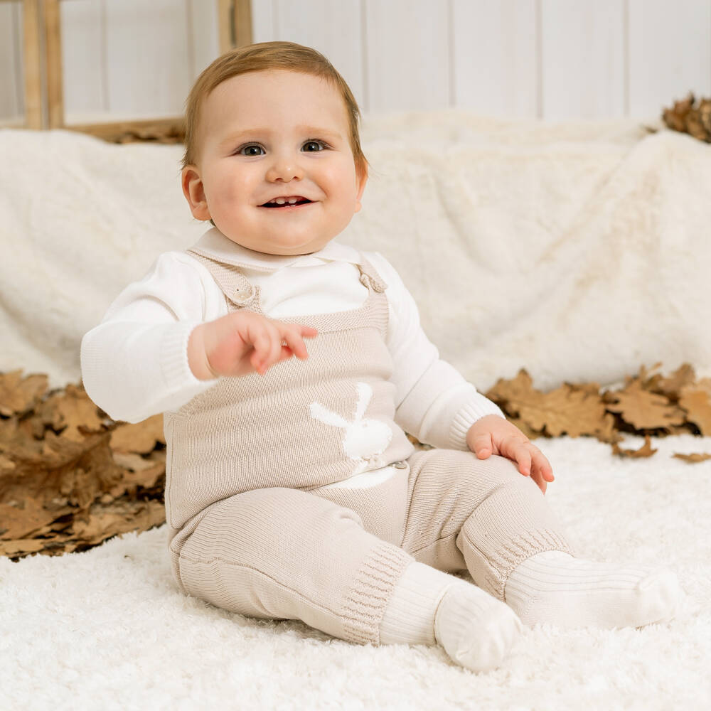 Artesanía Granlei-Girls Cream Bunny Knit Dungaree Set | Childrensalon Outlet