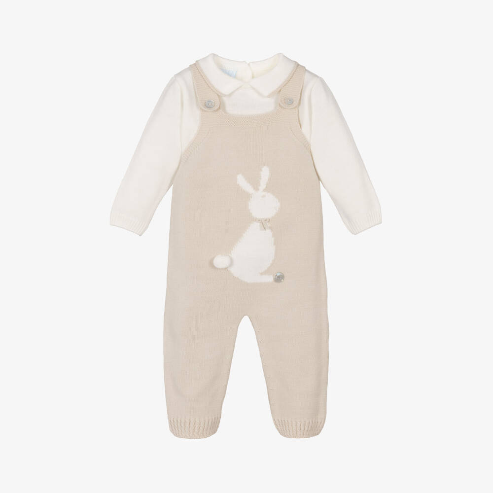 Artesanía Granlei-Girls Cream Bunny Knit Dungaree Set | Childrensalon Outlet