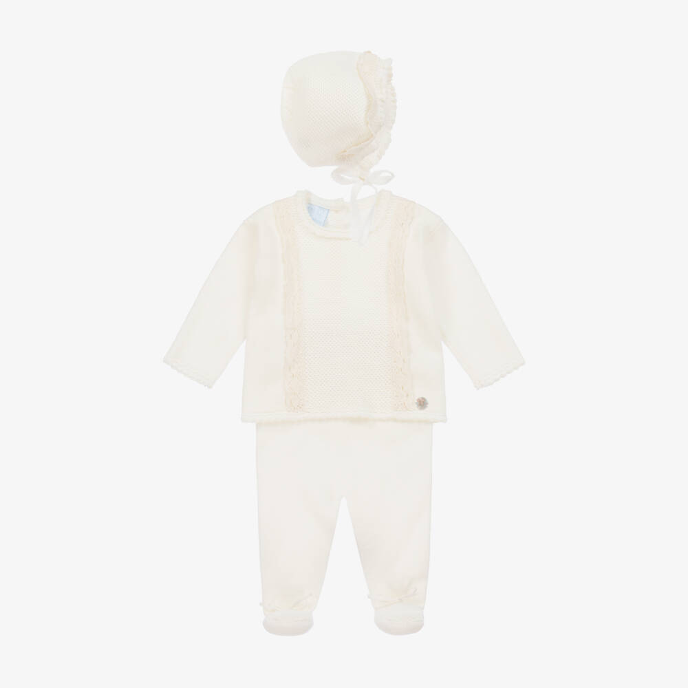 Artesanía Granlei-Кремовый вязаный комплект с кружевной отделкой для девочек | Childrensalon Outlet