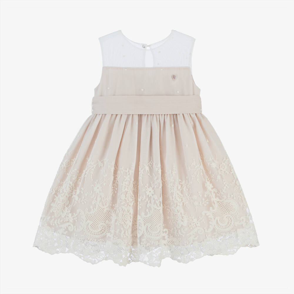 Artesanía Granlei-Girls Creamy Tulle Embroidered Dress | Childrensalon Outlet