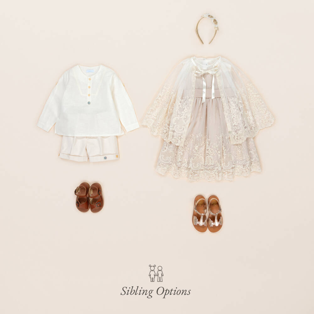 Artesanía Granlei-Girls Creamy Tulle Embroidered Dress | Childrensalon Outlet