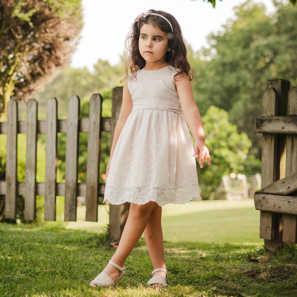 Artesanía Granlei-Girls Creamy Tulle Embroidered Dress | Childrensalon Outlet