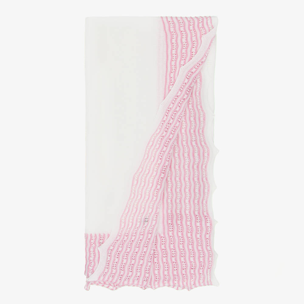 Artesanía Granlei-Girls' Delicate Pink-White Knit Shawl | Childrensalon Outlet