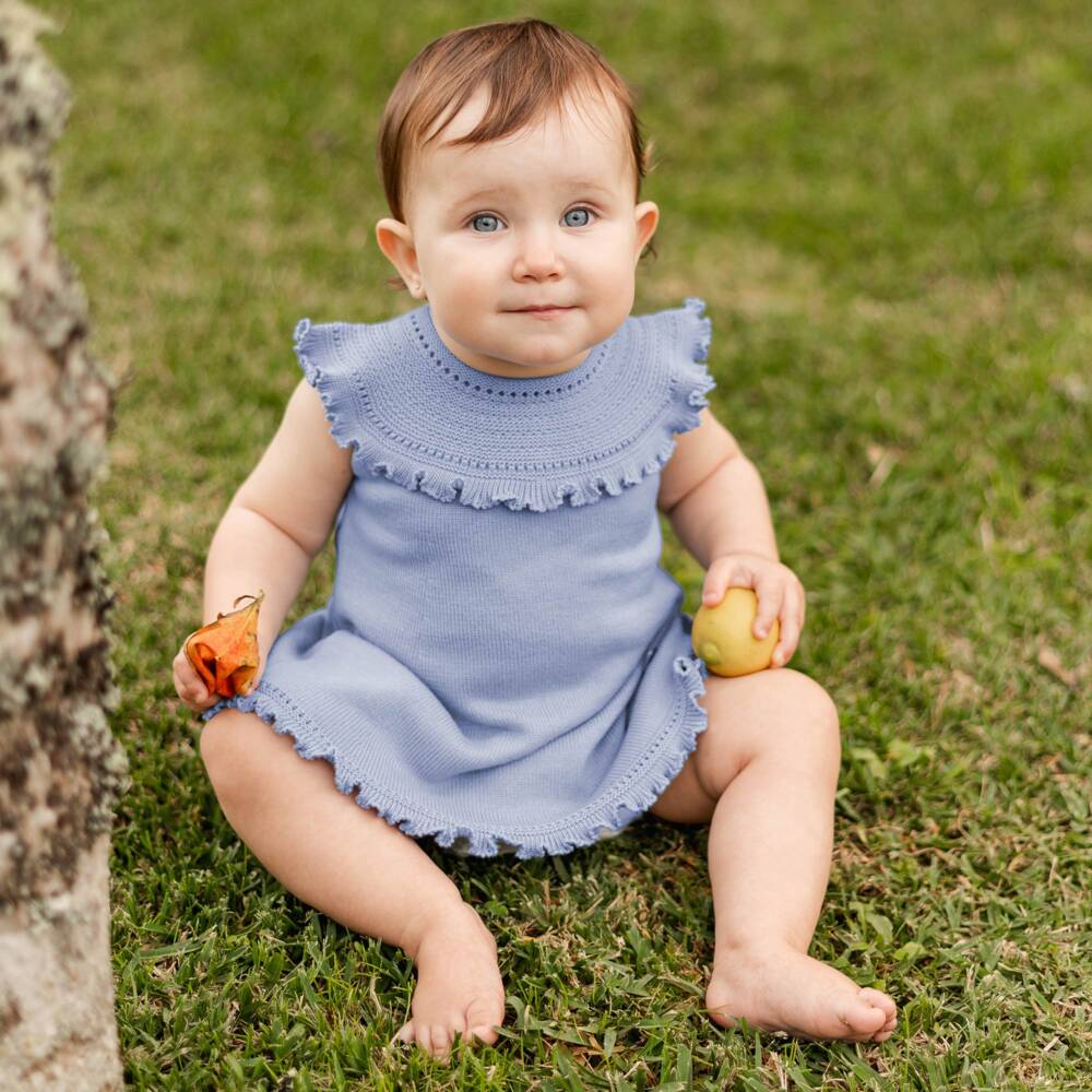 Artesanía Granlei-Girls Elegant Blue Knit Dress | Childrensalon Outlet