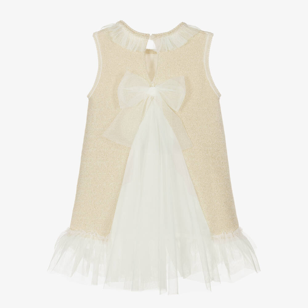 Artesanía Granlei-Girls Elegant Gold Tulle Dress | Childrensalon Outlet
