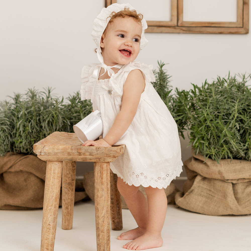 Artesanía Granlei-Girls Elegant Ivory Dress & Bonnet | Childrensalon Outlet