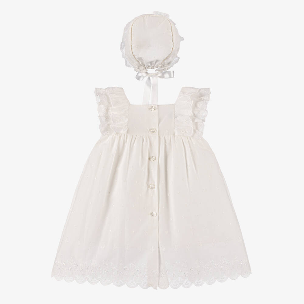 Artesanía Granlei-Girls Elegant Ivory Dress & Bonnet | Childrensalon Outlet