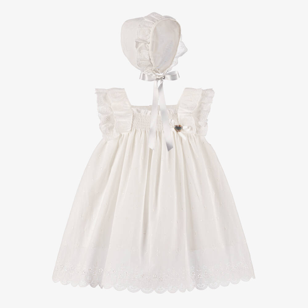 Artesanía Granlei-Элегантное кремовое платье и чепчик для девочек | Childrensalon Outlet