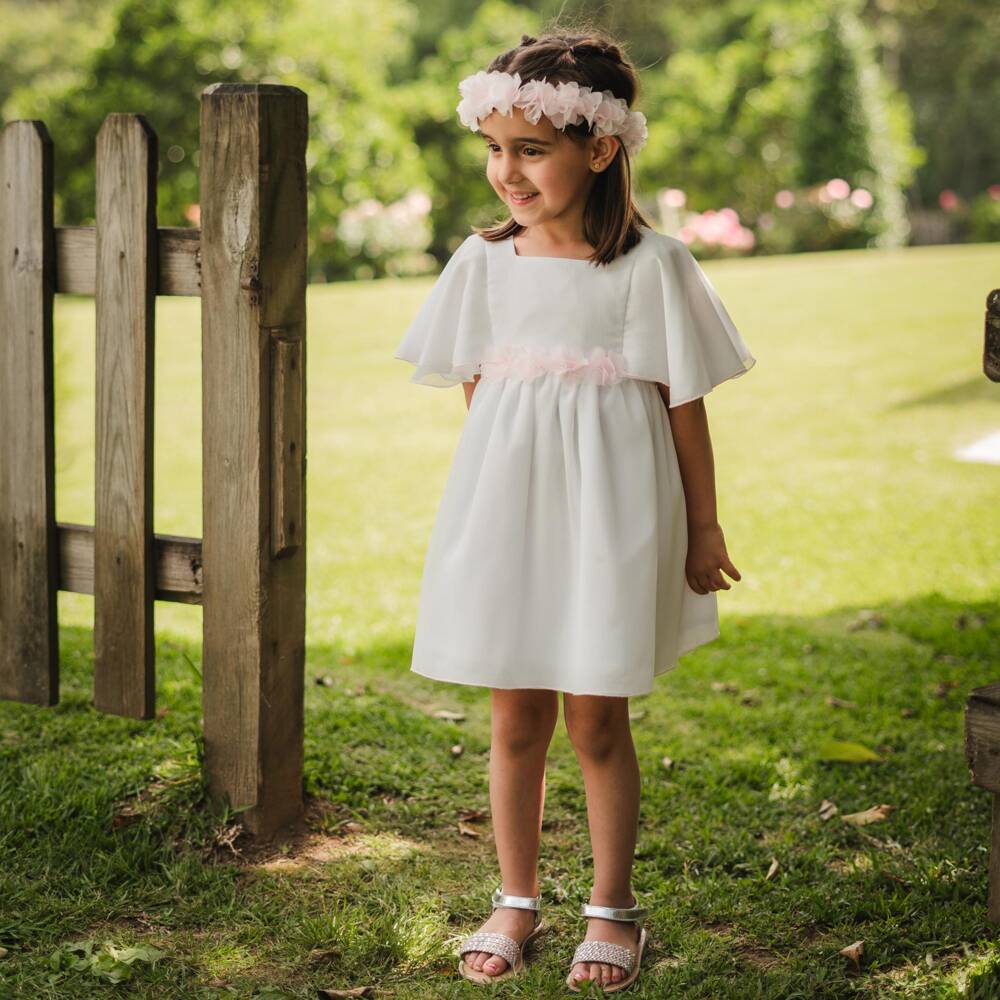 Artesanía Granlei-Girls Elegant White Flutter Dress | Childrensalon Outlet