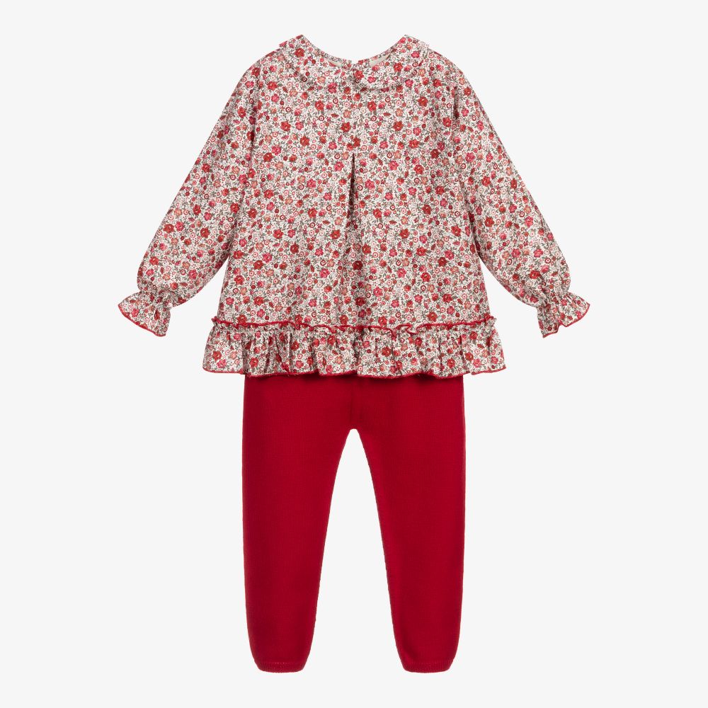 Artesanía Granlei - Girls Floral Red Trouser Set  | Childrensalon
