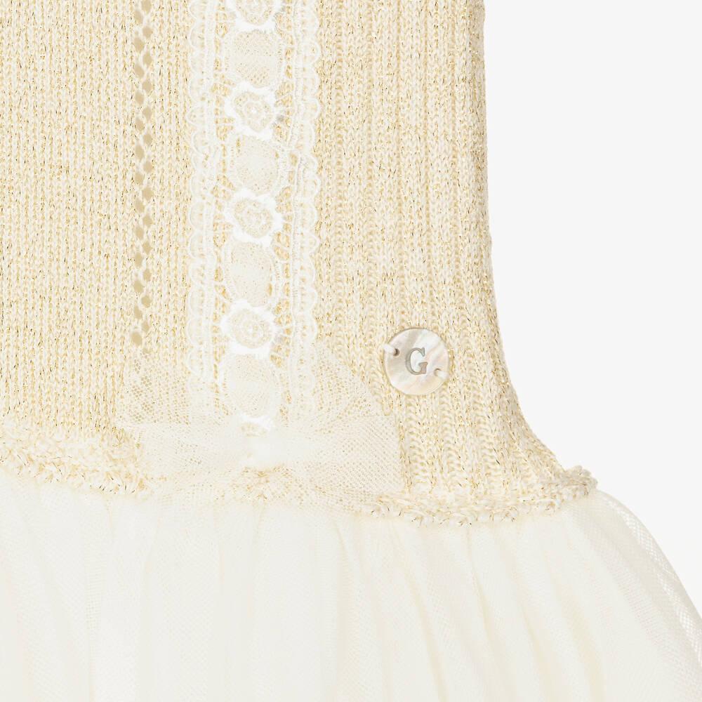 Artesanía Granlei-Золотистое трикотажное платье с юбкой из тюля | Childrensalon Outlet