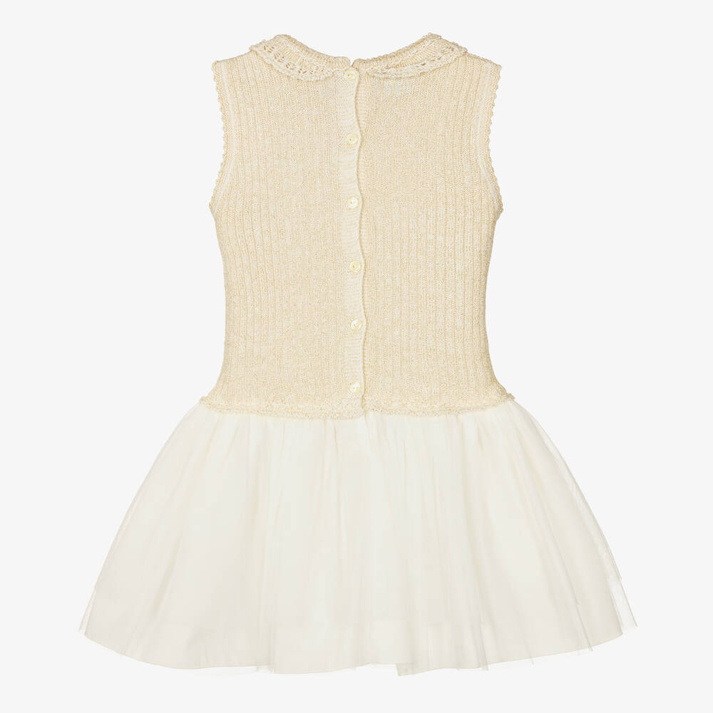 Artesanía Granlei-Золотистое трикотажное платье с юбкой из тюля | Childrensalon Outlet