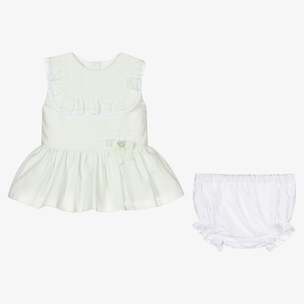 Artesanía Granlei Girls Green Cotton Dress Set Childrensalon Outlet