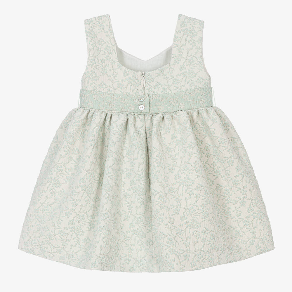 Artesanía Granlei-Girls Green Floral Jacquard Dress | Childrensalon Outlet