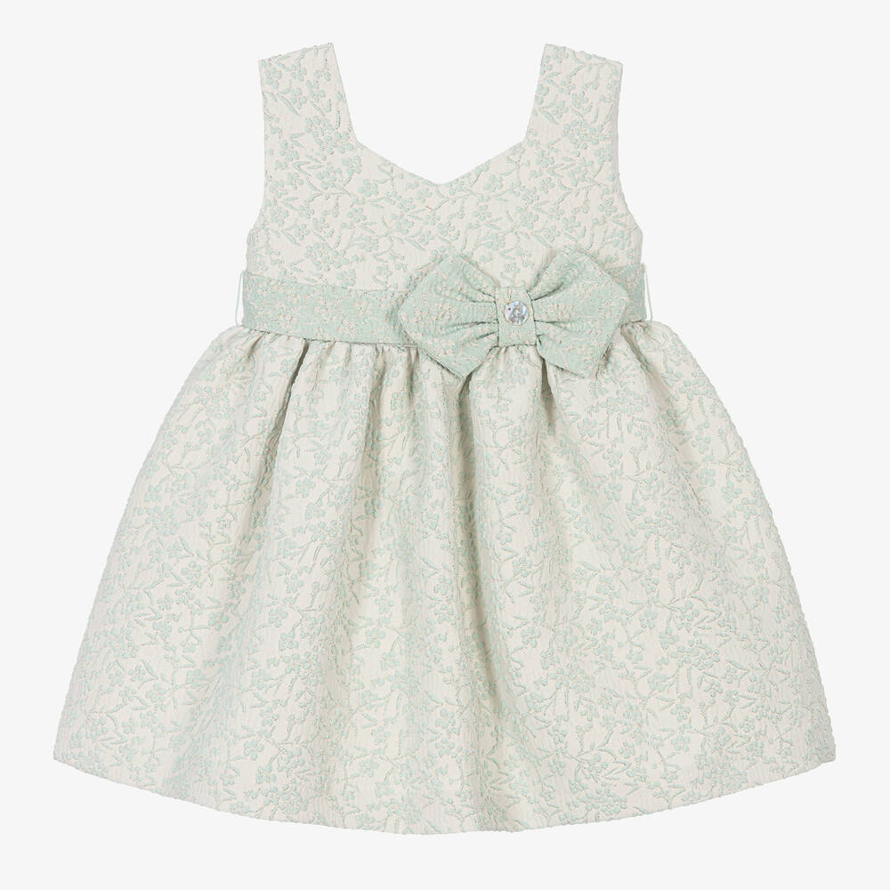 Artesanía Granlei - Girls Green Floral Jacquard Dress | Childrensalon