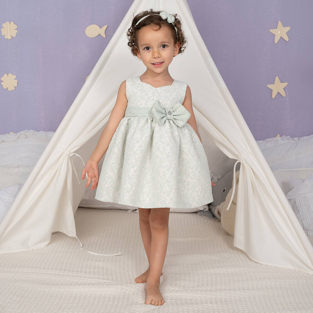 Artesanía Granlei-Girls Green Floral Jacquard Dress | Childrensalon Outlet