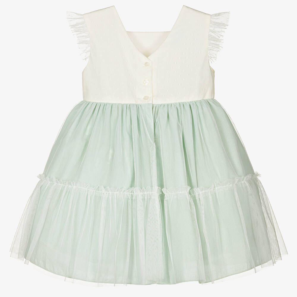 Artesanía Granlei-Girls Green & Ivory Tulle Dress | Childrensalon Outlet