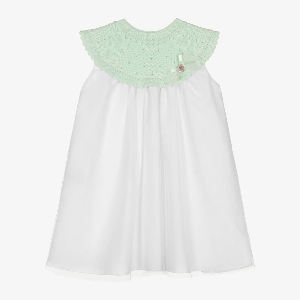 Artesanía Granlei-Girls Green Knit & Tulle Dress | Childrensalon Outlet