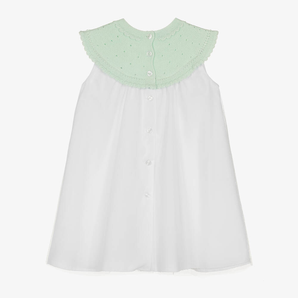 Artesanía Granlei-فستان مزيج قطن محبوك وتول لون أخضر فاتح | Childrensalon Outlet