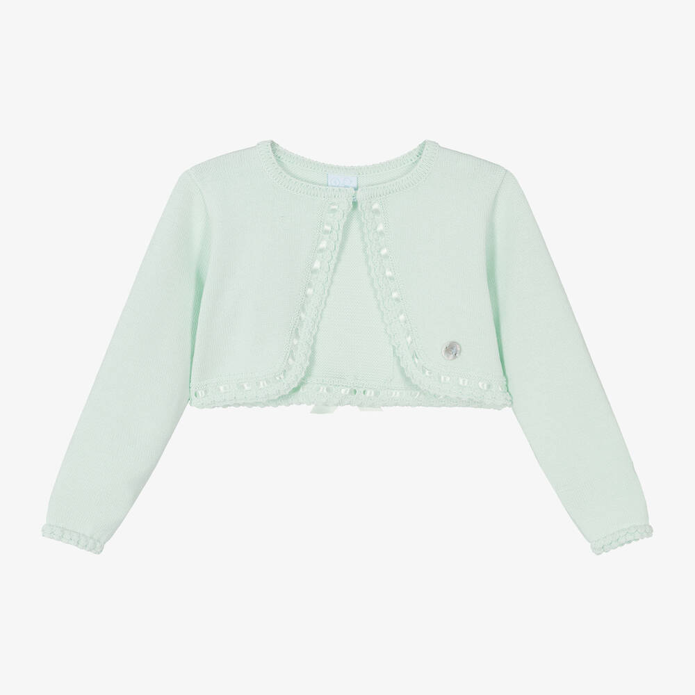 Artesanía Granlei-كارديغان بوليرو مزيج قطن محبوك لون أخضر | Childrensalon Outlet