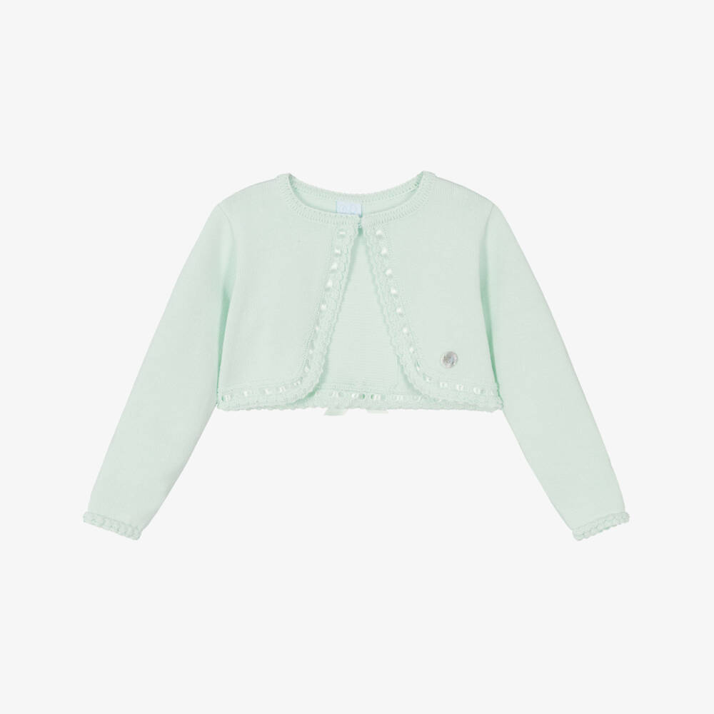 Artesanía Granlei-كارديغان بوليرو مزيج قطن محبوك لون أخضر | Childrensalon Outlet