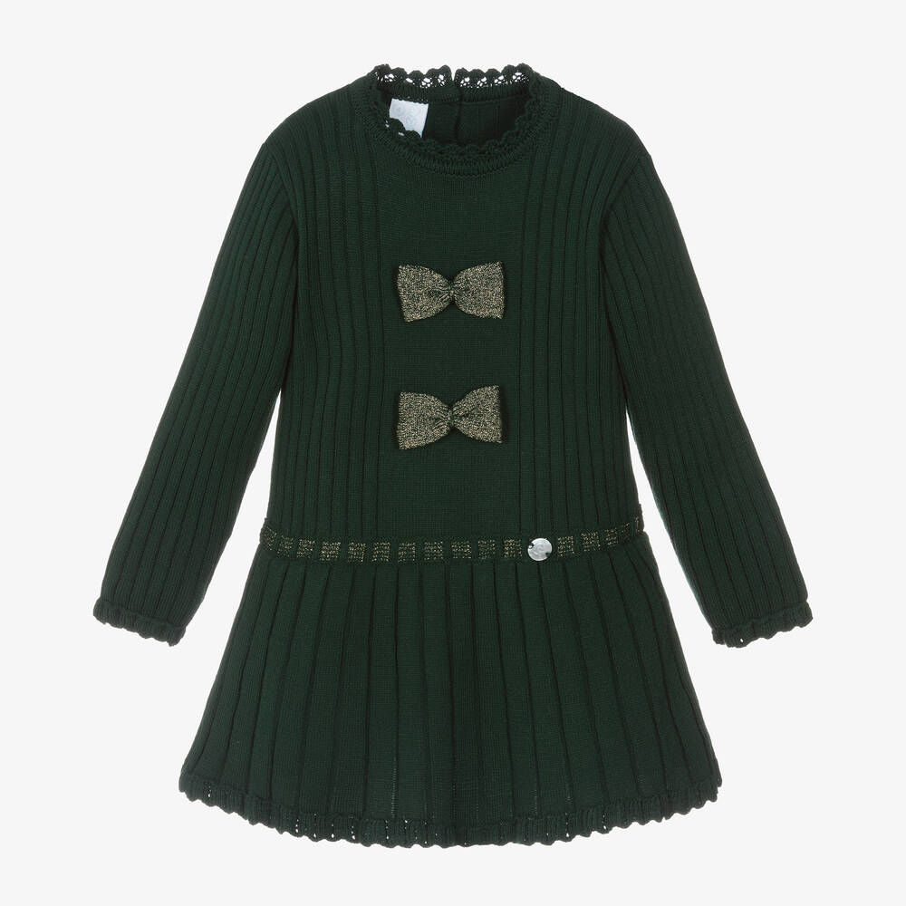 Artesanía Granlei - Girls Green Knitted Bow Dress | Childrensalon