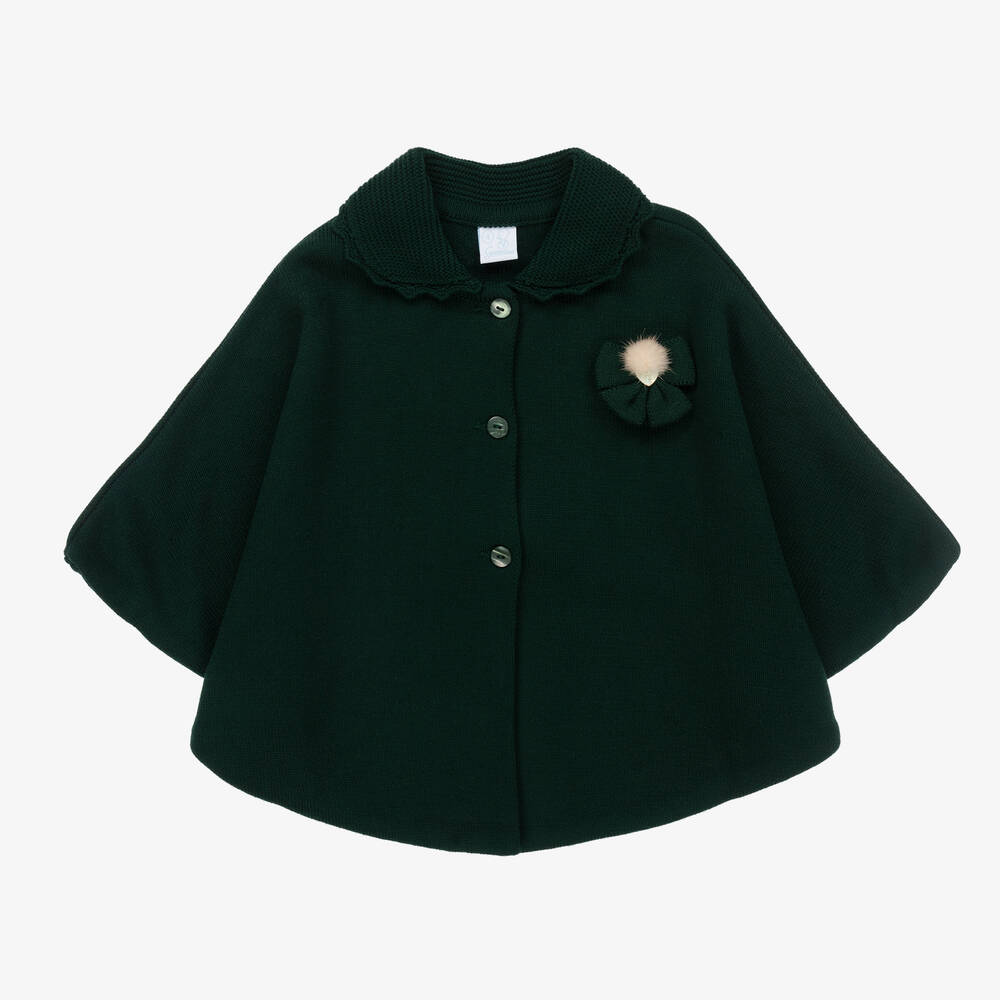 Artesanía Granlei - Girls Green Knitted Cape | Childrensalon