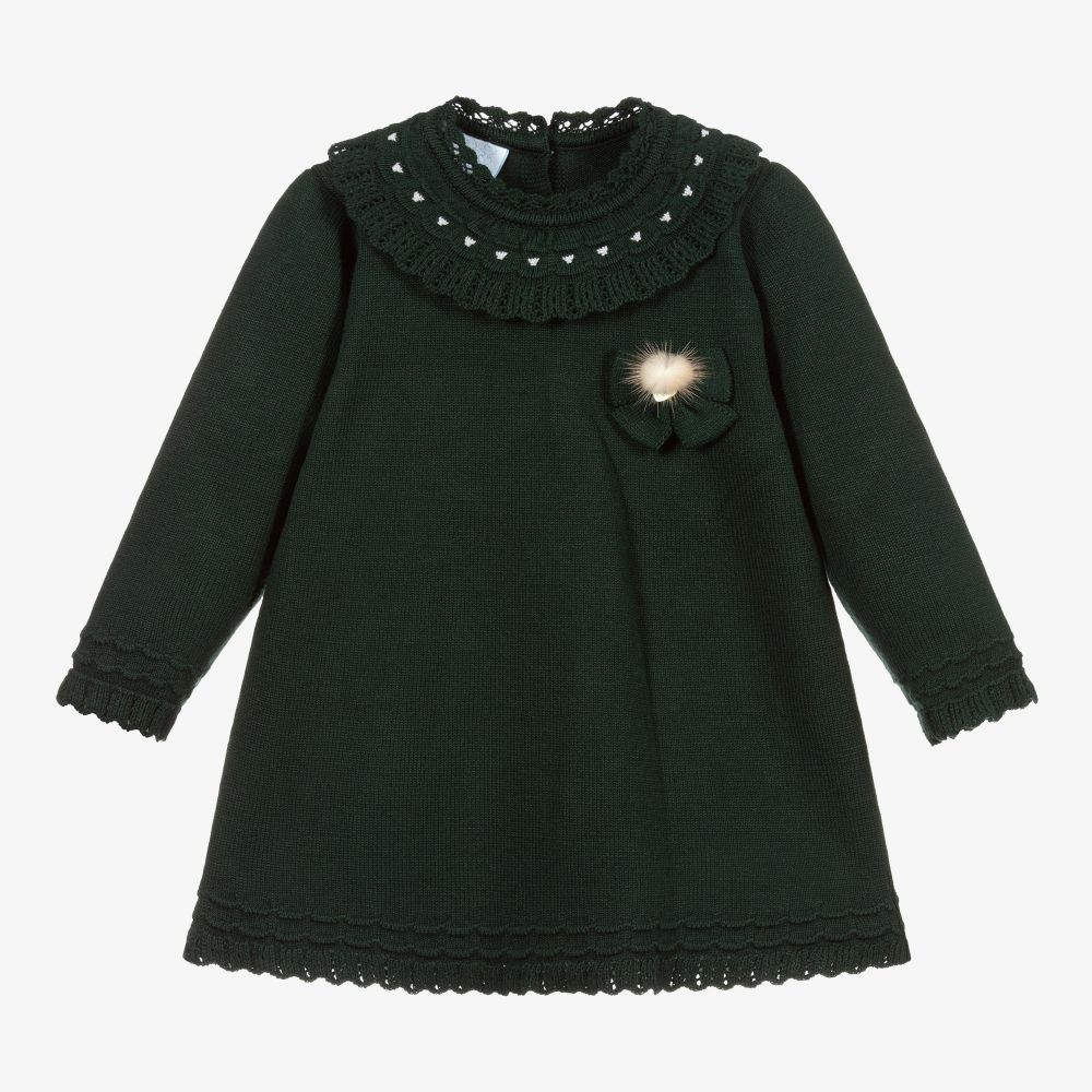 Artesanía Granlei - Girls Green Knitted Dress  | Childrensalon