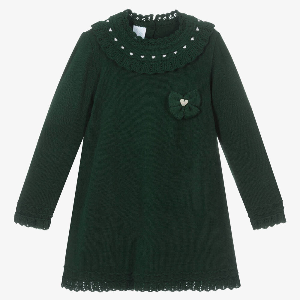 Artesanía Granlei - Girls Green Knitted Dress  | Childrensalon
