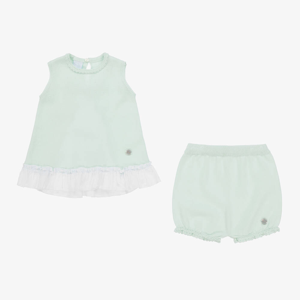 Artesanía Granlei-Girls Green Knitted Shorts Set | Childrensalon Outlet