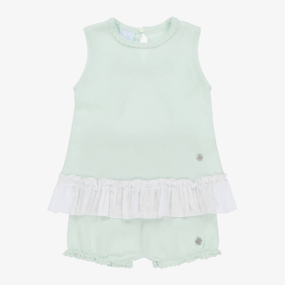 Artesanía Granlei-Girls Green Knitted Shorts Set | Childrensalon Outlet