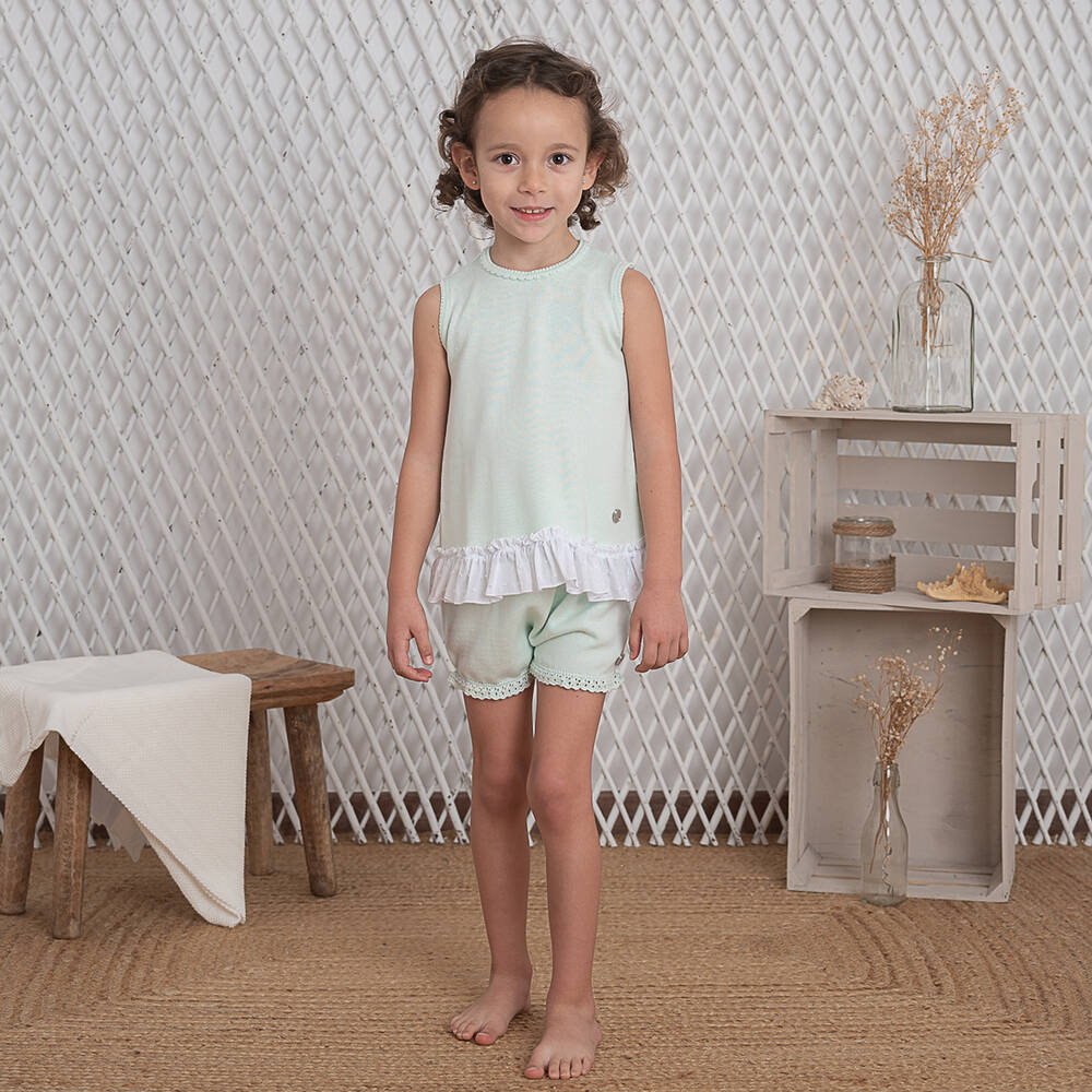 Artesanía Granlei-Girls Green Knitted Shorts Set | Childrensalon Outlet