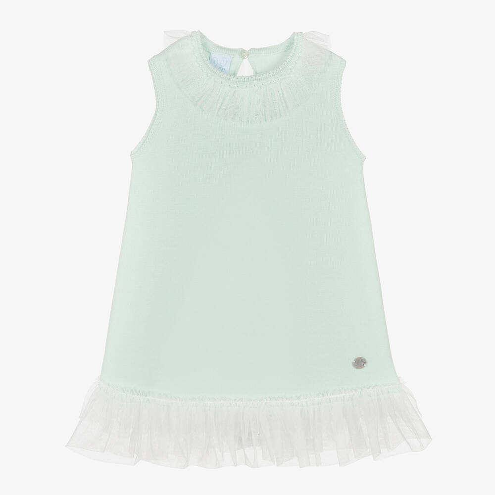 Artesanía Granlei-Girls Green Knitted & Tulle Dress | Childrensalon Outlet