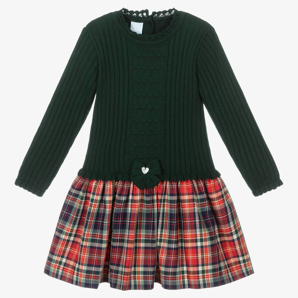 Artesanía Granlei-Girls Green Tartan Dress  | Childrensalon Outlet
