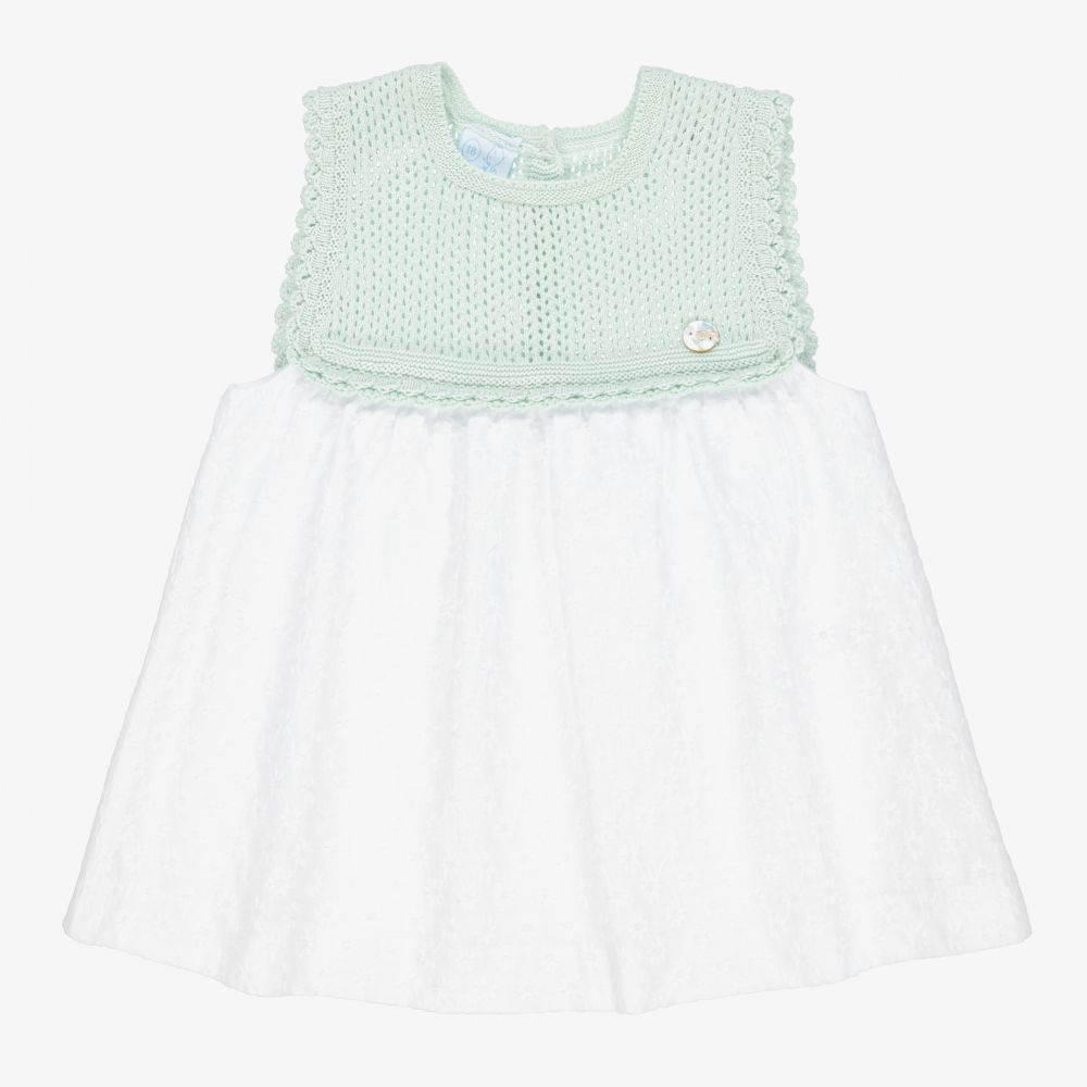 Artesanía Granlei - Белое-зеленое платье и трусики для девочек | Childrensalon