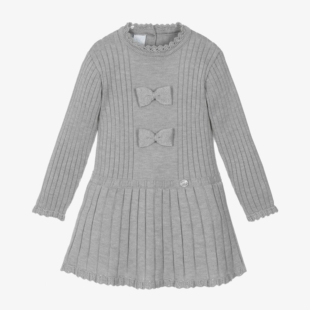 Artesanía Granlei - Girls Grey Knitted Bow Dress | Childrensalon