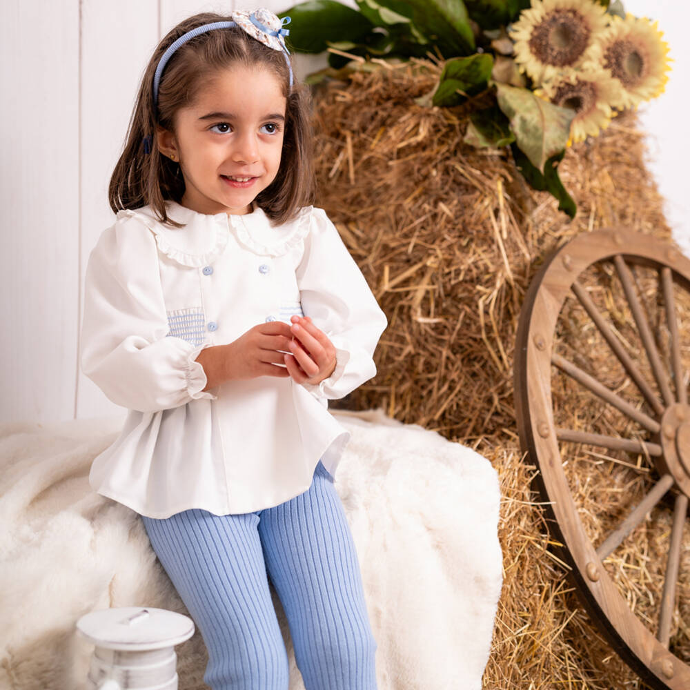 Artesanía Granlei-Girls Ivory and Sky Blue Outfit | Childrensalon Outlet
