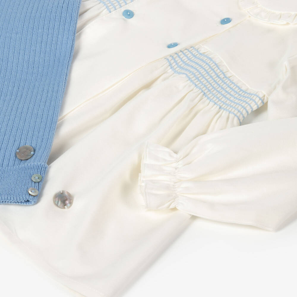 Artesanía Granlei-Girls Ivory and Sky Blue Outfit | Childrensalon Outlet