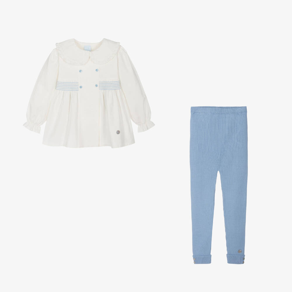 Artesanía Granlei-Girls Ivory and Sky Blue Outfit | Childrensalon Outlet