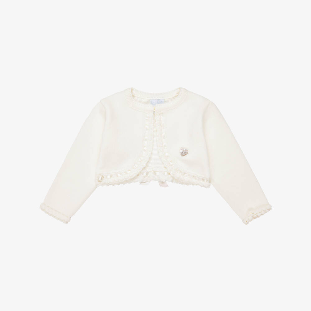 Artesanía Granlei-Girls Ivory Bolero Cardigan with Ribbon Detailing | Childrensalon Outlet