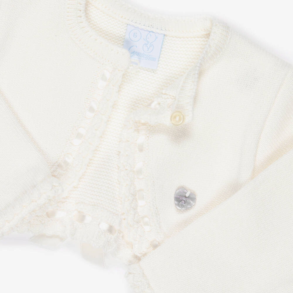 Artesanía Granlei-Girls Ivory Bolero Cardigan with Ribbon Detailing | Childrensalon Outlet