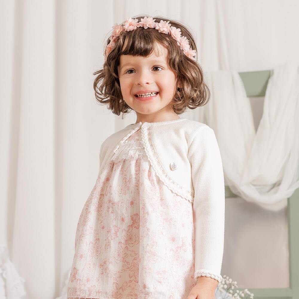 Artesanía Granlei-Girls Ivory Bolero Cardigan with Ribbon Detailing | Childrensalon Outlet