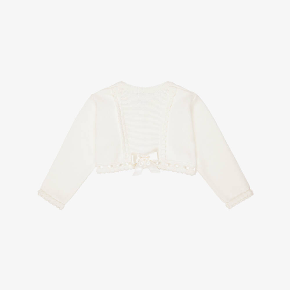 Artesanía Granlei-Girls Ivory Bolero Cardigan with Ribbon Detailing | Childrensalon Outlet